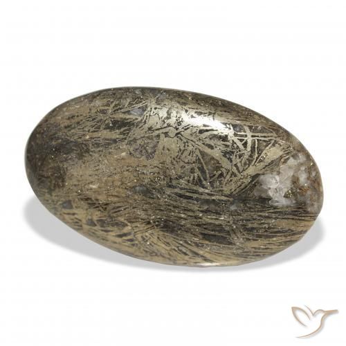 33.42 ct Multicolor Feather Pyrite Stone, Natural Feather Pyrite in Oval Cabochon Shape for Sale