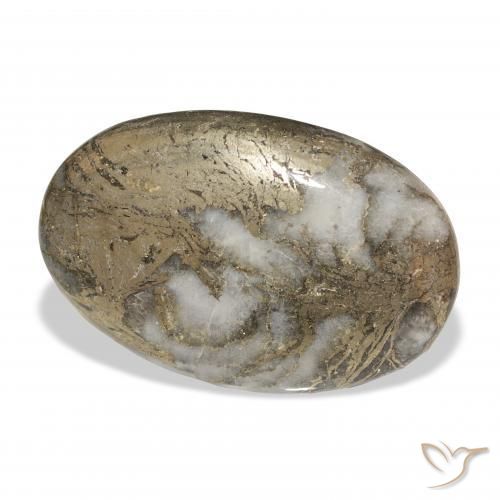 35.51 ct Multicolor Feather Pyrite Stone, Natural Feather Pyrite in Oval Cabochon Shape for Sale