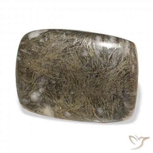 30.63 ct Multicolor Feather Pyrite Stone, Natural Feather Pyrite in Cushion Cabochon Shape for Sale