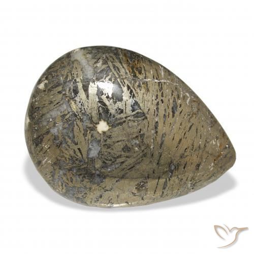 30.77 ct Multicolor Feather Pyrite Stone, Natural Feather Pyrite in Pear Cabochon Shape for Sale