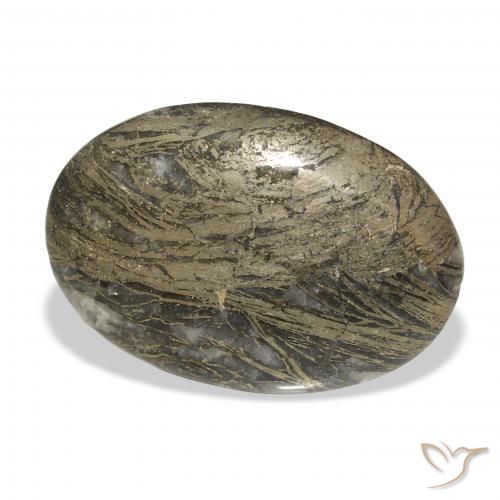 27.23 ct Multicolor Feather Pyrite Stone, Natural Feather Pyrite in Oval Cabochon Shape for Sale