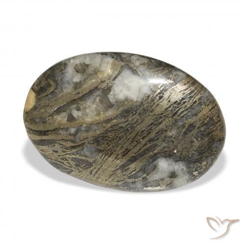 26.51 ct Multicolor Feather Pyrite Stone, Natural Feather Pyrite in Oval Cabochon Shape for Sale