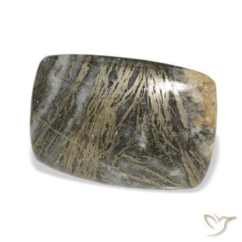 25.34 ct Multicolor Feather Pyrite Stone, Natural Feather Pyrite in Cushion Cabochon Shape for Sale