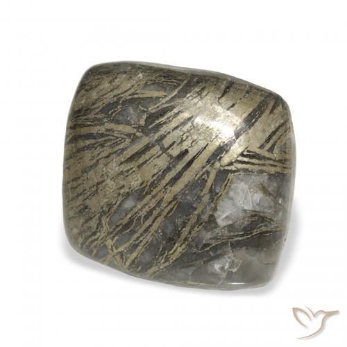 12.76 ct Multicolor Feather Pyrite Stone, Natural Feather Pyrite in Cushion Cabochon Shape for Sale
