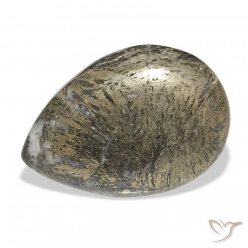 30.92 ct Multicolor Feather Pyrite Gemstone, Feather Pyrite Gem in Pear Cabochon Shape for Sale.