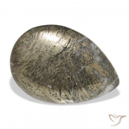 30.92 ct Multicolor Feather Pyrite Stone, Natural Feather Pyrite in Pear Cabochon Shape for Sale