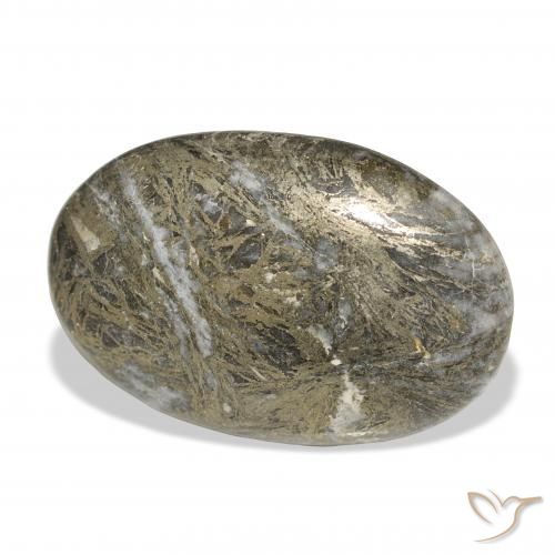 34.99 ct Multicolor Feather Pyrite Stone, Natural Feather Pyrite in Oval Cabochon Shape for Sale