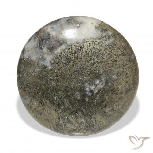 36.22 ct Multicolor Feather Pyrite Gemstone, Feather Pyrite Gem in Round Cabochon Shape for Sale.