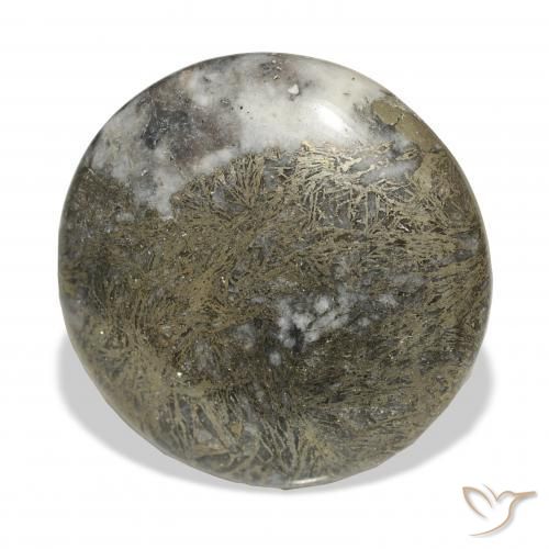 36.22 ct Multicolor Feather Pyrite Stone, Natural Feather Pyrite in Round Cabochon Shape for Sale