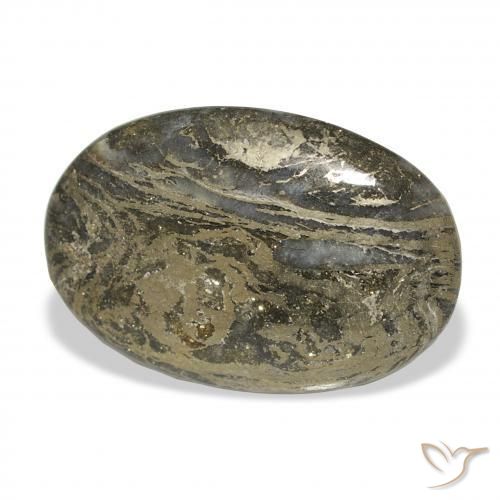 14.09 ct Multicolor Feather Pyrite Stone, Natural Feather Pyrite in Oval Cabochon Shape for Sale