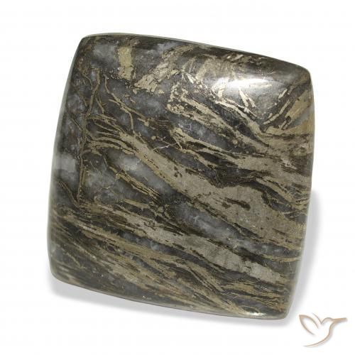 28.75 ct Multicolor Feather Pyrite Stone, Natural Feather Pyrite in Cushion Cabochon Shape for Sale