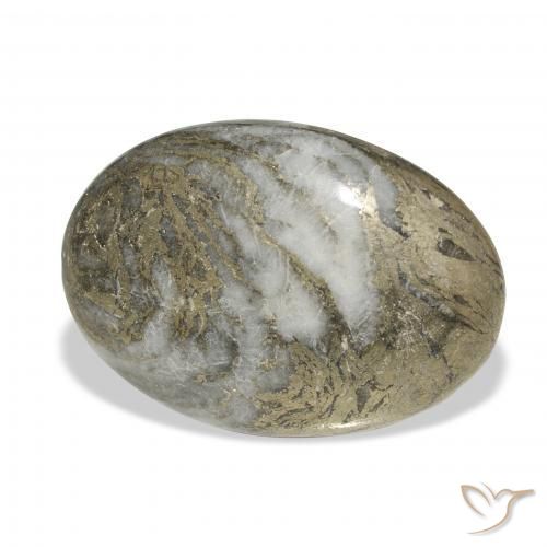 22.73 ct Multicolor Feather Pyrite Stone, Natural Feather Pyrite in Oval Cabochon Shape for Sale