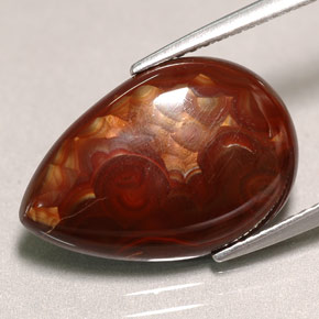 4.68 ct Multicolor Fire Agate Gemstone, Fire Agate Gem in Pear Cabochon Shape for Sale.
