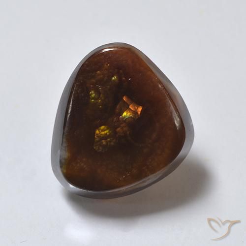 4.03 ct Multicolor Fire Agate Stone, Natural Fire Agate in Trillion Cabochon Shape for Sale