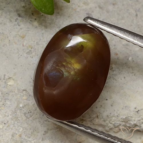 3.93 ct Multicolor Fire Agate Gemstone, Fire Agate Gem in Oval Cabochon Shape for Sale.