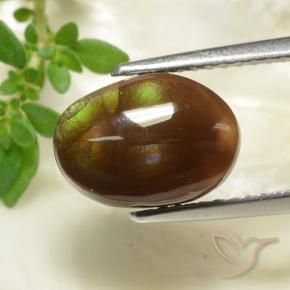 3.36 ct Multicolor Fire Agate Stone, Natural Fire Agate in Oval Cabochon Shape for Sale