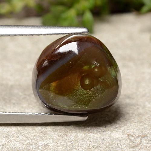 5.77 ct Multicolor Fire Agate Stone, Natural Fire Agate in Fancy Cabochon Shape for Sale