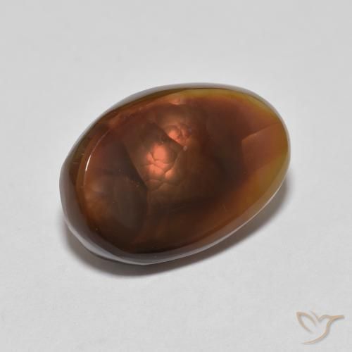4.89 ct Multicolor Fire Agate Stone, Natural Fire Agate in Oval Cabochon Shape for Sale