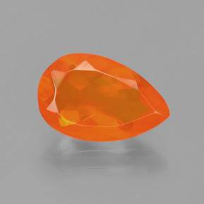 1.22 ct Orange Fire Opal Gemstone, Fire Opal Gem in Pear Facet Shape for Sale.