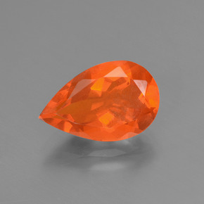 1.65 ct Orange Fire Opal Gemstone, Fire Opal Gem in Pear Facet Shape for Sale.