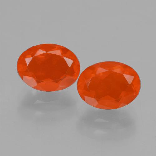 2 pezzi Opale di fuoco taglio ovale abbinati di dimensioni 8 x 6,1mm, peso 1,72 ct totali / media. 0,86 ct ciascuno, Arancio scuro rossastro in purezza Transparent, pietra preziosa naturale non trattati, durezza Mohs 5,5 - 6,5, Photo A