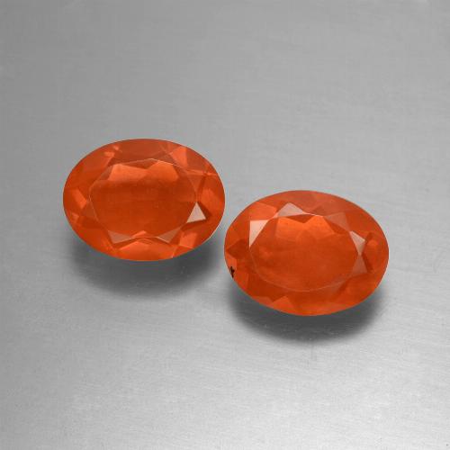 2 pezzi Opale di fuoco arancione Ovale abbinato di dimensioni 8,1 x 6,2mm, peso 1,45 ct totali / media. 0,73 ct ciascuno, giallo in purezza Transparent, gemma naturale non trattati, durezza Mohs 5,5 - 6,5 , Photo A