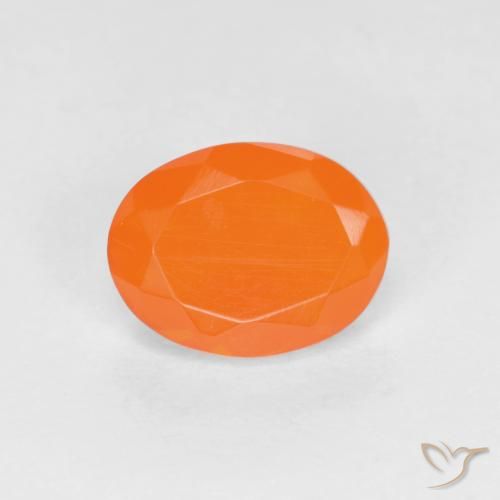 0.76 ct Orange Fire Opal Gemstone, Fire Opal Gem in Oval Facet Shape for Sale.