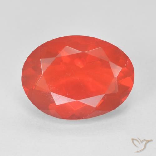 4.2ct Oval Bright Crimson Red-orange Fire Opal from Mexico, Dimension 14.1 x 10.5mm, Natural untreated Gemstone, Transparent Clarity, 1pc Oval Facet Fire Opal, Mohs Hardness of 5.5 - 6.5, Photo A