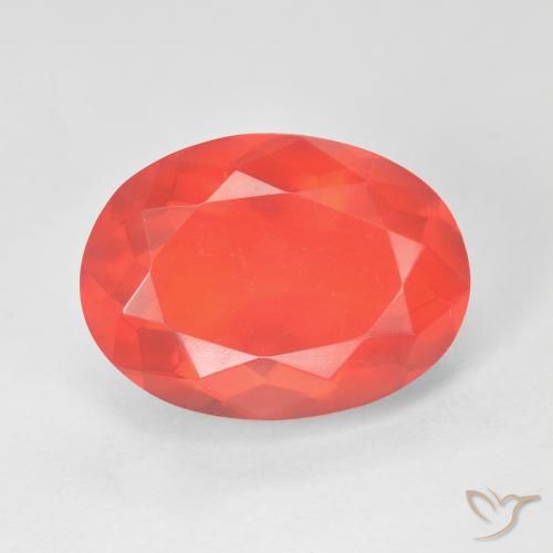 Opale de Feu Ovale en damier des États-Unis 5,35 ct, dimension 14,9 x 10,9mm, pureté Transparent, pierre gemme naturelle Non traité, 1 pièce d'opale de feu de couleur Rouge-orange cramoisi vif, dureté Mohs de 5.5 à 6.5, Photo A