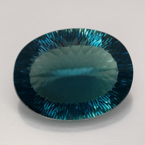 76.61 ct Blue Fluorite Gemstone, Fluorite Gem in Oval Concave Cut Shape for Sale.