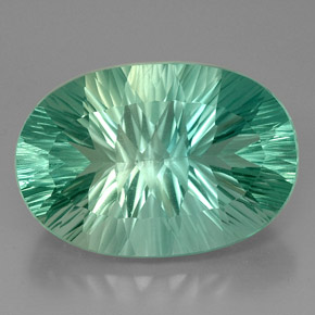 48.96 ct Green Fluorite Gemstone, Fluorite Gem in Oval Concave Cut Shape for Sale.