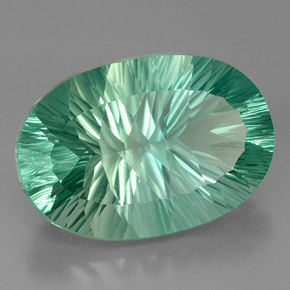 48.96 ct Green Fluorite Stone, Natural Fluorite in Oval Concave Cut Shape for Sale