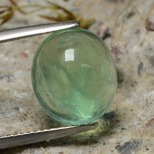 Moss Green Флюорит Камень - 8.4ct Овал Кабошон (ID: 475463)