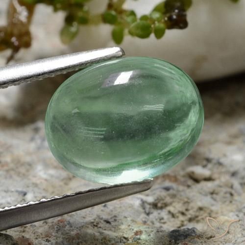 4.23 ct Green Fluorite Stone, Natural Fluorite in Oval Cabochon Shape for Sale