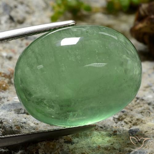 32.31 ct Green Fluorite Stone, Natural Fluorite in Oval Cabochon Shape for Sale