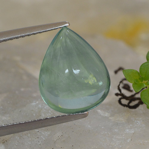 Medium Green Fluorite Gem - 5.1ct Pear Shape Sugarloaf Cabochon (ID: 493611)