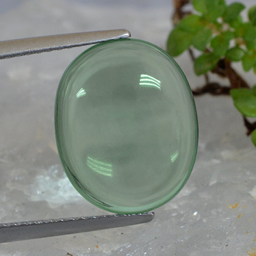 Light Mint Green Fluorite Gem - 7ct Oval Cabochon (ID: 493802)