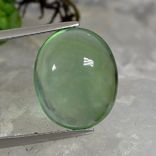 Warm Green Fluorite Gem - 9.8ct Oval Cabochon (ID: 493926)