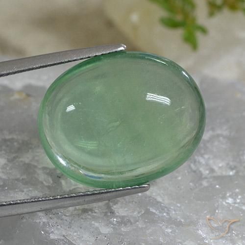 24.65 ct Green Fluorite Stone, Natural Fluorite in Oval Cabochon Shape for Sale