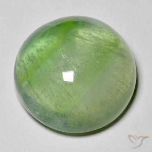 38.51 ct Green Fluorite Stone, Natural Fluorite in Round Cabochon Shape for Sale