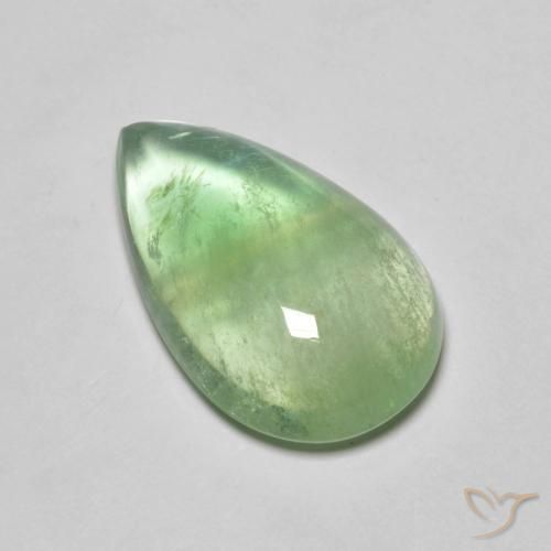 12.33 ct Green Fluorite Stone, Natural Fluorite in Pear Cabochon Shape for Sale