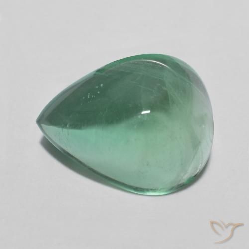 9.31 ct Green Fluorite Stone, Natural Fluorite in Pear Cabochon Shape for Sale