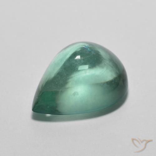 Fluorite bleu-vert de 4,81 ct, taille poire de 11,8 x 9,3 mm d'Inde, Photo A