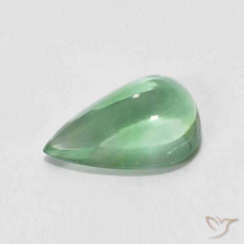 来自印度 3,66 克拉梨形浅绿色萤石,尺寸 12,1 x 7,6 mm 毫米,天然宝石,透明 净度,1 梨形凸面型萤石,莫氏硬度为 4, Photo A
