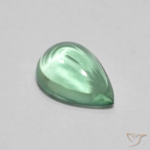 Fluorine Vert pear cabochon 10,5 x 7,2mm de l'Inde, poids de 2,57 ct, pierre gemme naturelle Non traité de pureté Transparent, 1 pièce de fluorite, couleur : Vert frais, dureté de Mohs de 4, Photo A