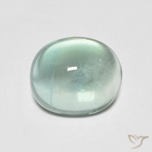 Fluorita Turquesa Ovalada de 8,7 x 7,4mm de India, peso de 3.15 ct, piedra preciosa natural No tratado en Transparente Clarity, Fluorita Cabujón Óvalo de 1 pieza - Color: Verde azul muy claro, dureza Mohs de 4, Photo A