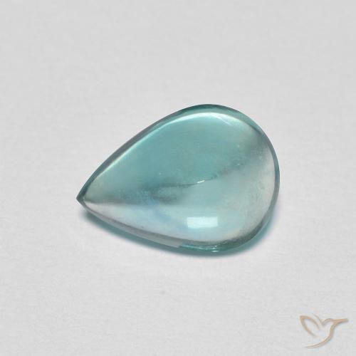 8,9 x 6,4 mm 毫米印度梨形绿松石萤石,重 1,97 克拉,天然宝石,透明净度,1 颗萤石 - 颜色:中蓝绿色,莫氏硬度为 4, Photo A