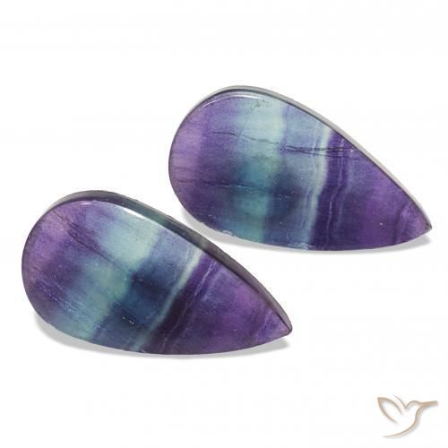17.44 ctw Multicolor Fluorite Stones, Natural Fluorite in Pear Cabochon Shape for Sale
