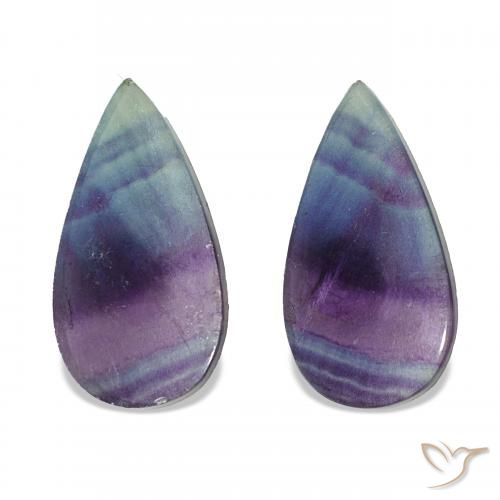 18.77 ctw Multicolor Fluorite Gemstones, Fluorite Gems in Pear Cabochon Shape for Sale.