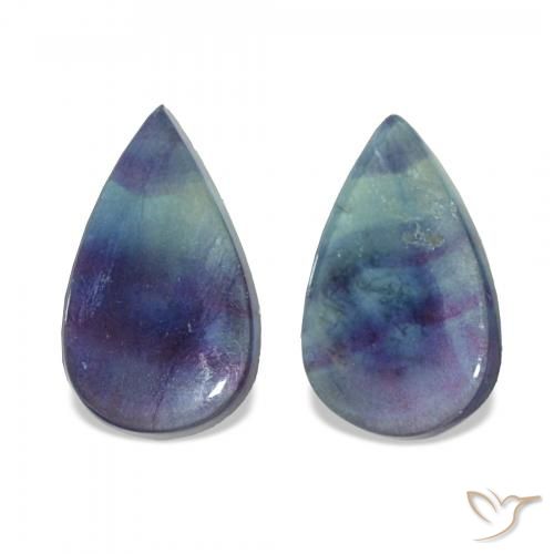 10.87 ctw Multicolor Fluorite Gemstones, Fluorite Gems in Pear Cabochon Shape for Sale.
